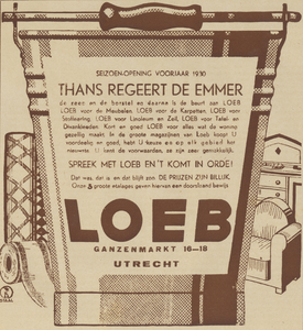 717350 Advertentie van Loeb, 'op afbetaling', Ganzenmarkt 16-18 te Utrecht.
